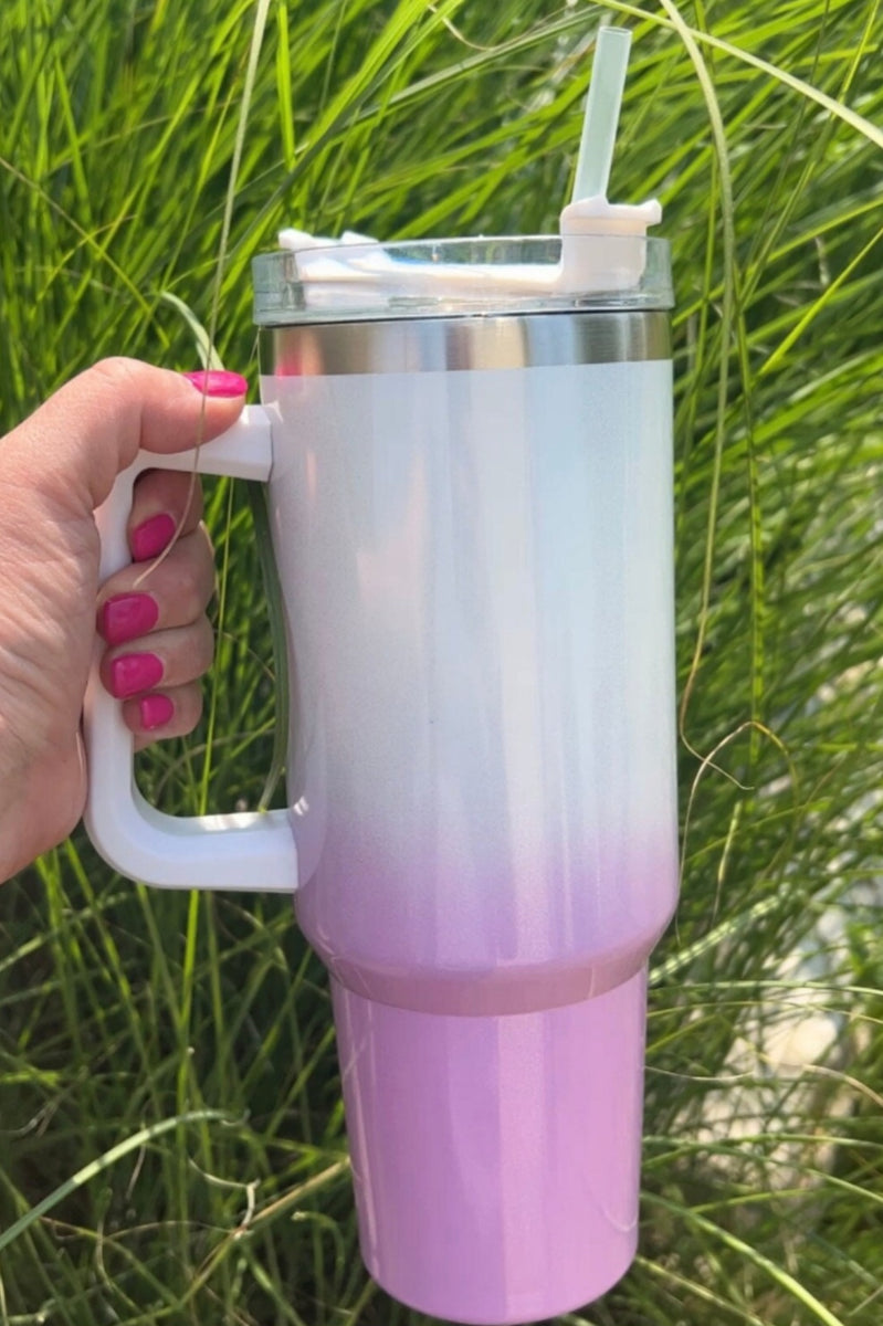 Ready to Ship 40 oz Ombre Shimmer Sublimation Tumbler W/ Handle