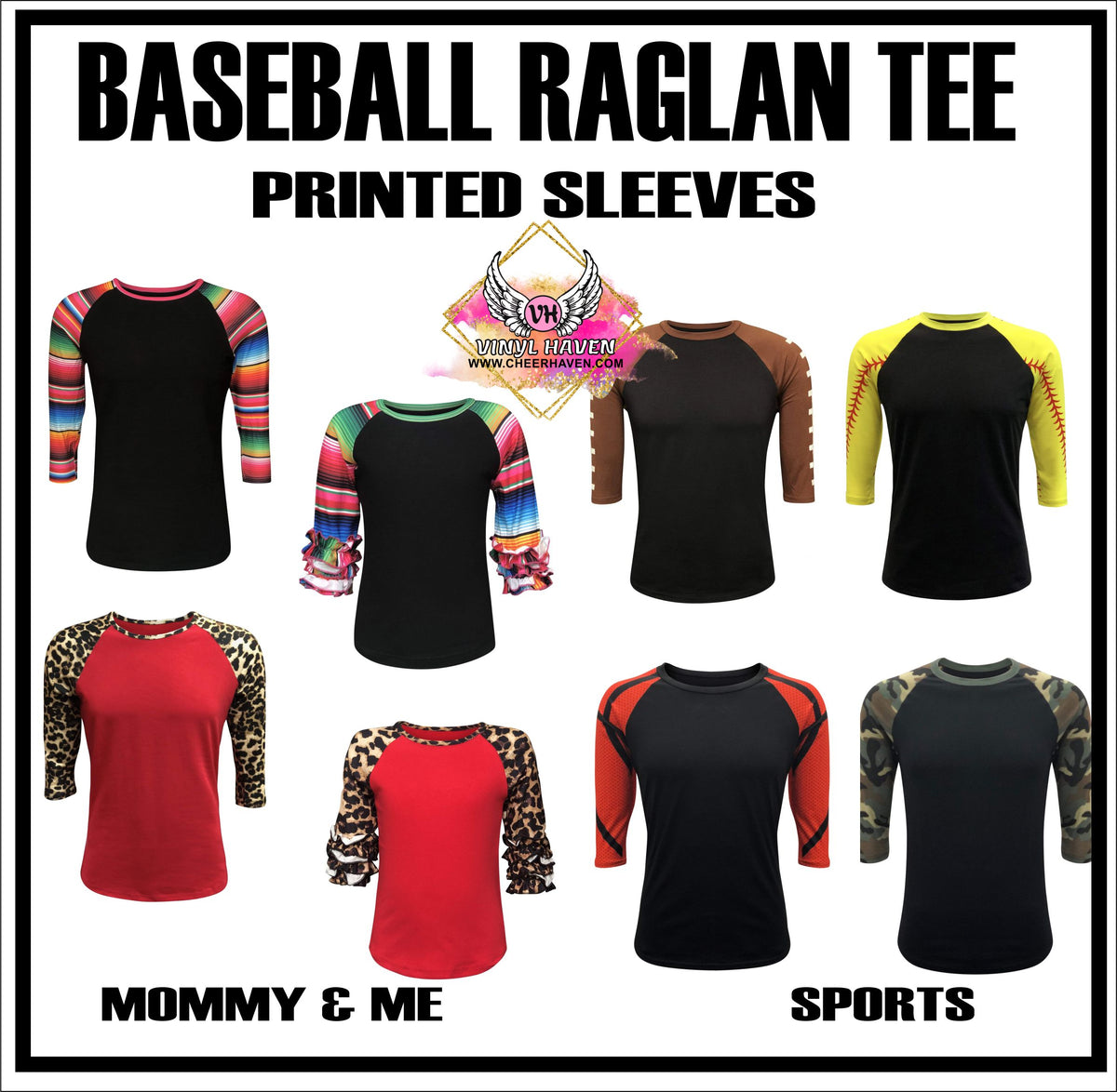 BASEBALL RAGLAN SLEEVE PRINT TEE – Cheer Haven LLC.