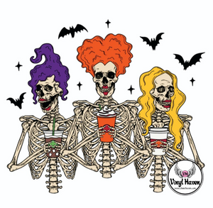 DTF Print * Halloween * Skelton Sisters with coffee