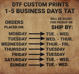 DTF Custom Transfers Individual sheet * TODDLER size (6.75"- 7")