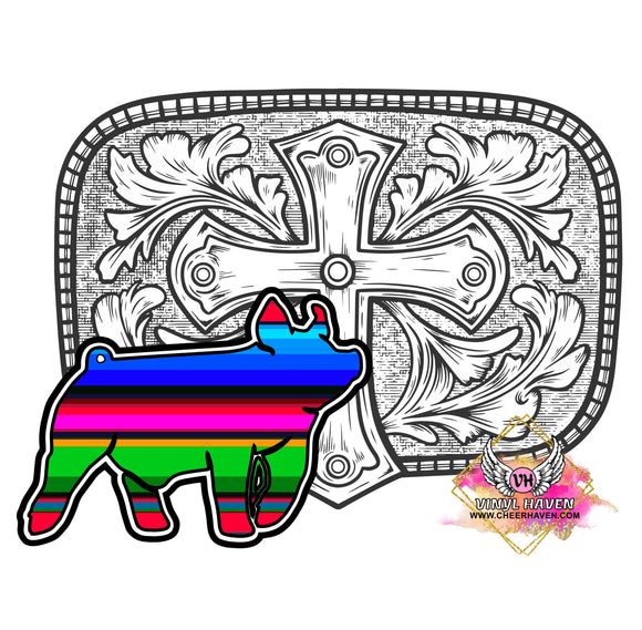 DTF print * Western * Belt buckle Serape Pig