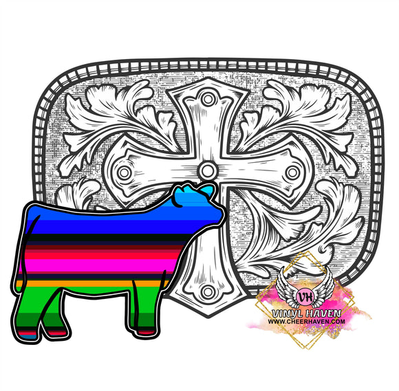 DTF print * Western * Belt buckle Serape Heifer Cow