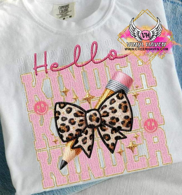 DTF Print * Back to School * Pencil Leopard bow * Hello Kinder