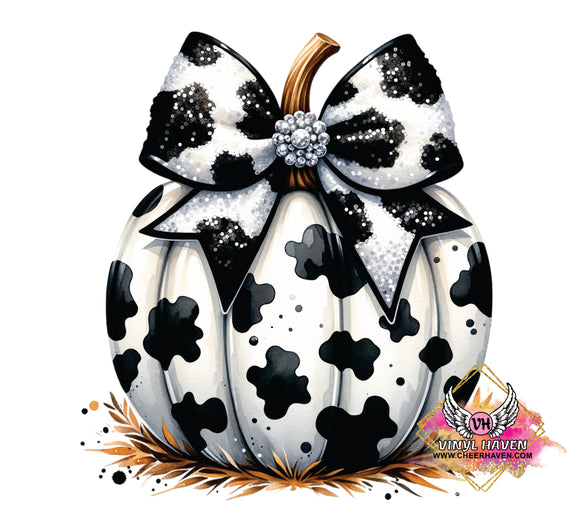 DTF Print * Fall * Cow Print Pumpkin with bow