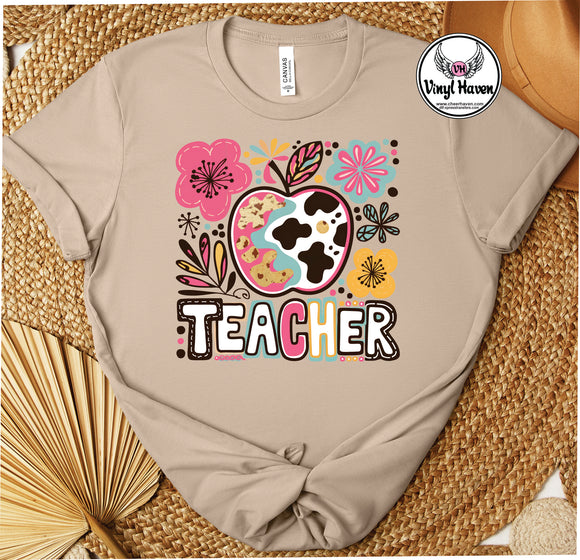 DTF Print * Back to School * Boho floral apple Teacher