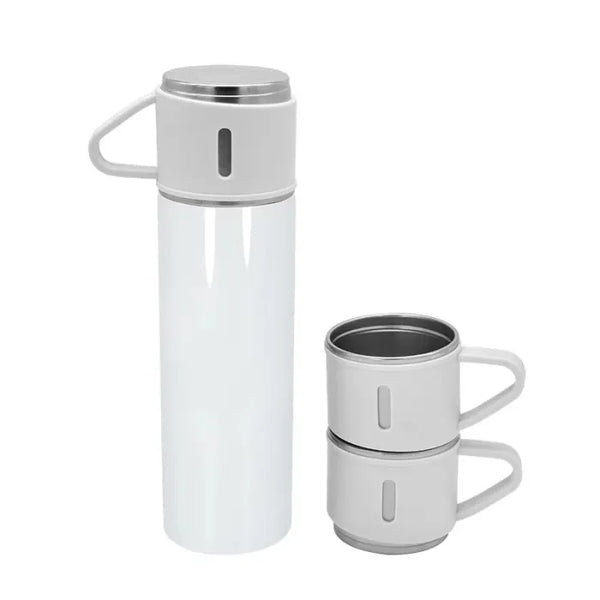 Customised 3 Mugs Vacuum Flask Set White - Promotional Wears