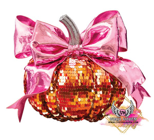 DTF Print * Fall * Faux disco ball pumpkin with pink bow