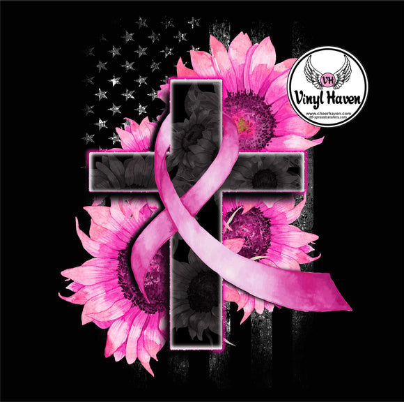 DTF Print * Cancer Awareness * Pink Sunflowers & cross