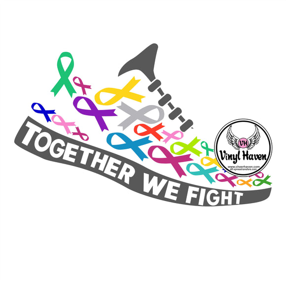DTF Print * Cancer Awareness * Together we fight All cancer shoe