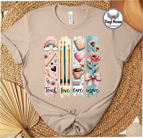 DTF Print * Back to School * Teacher Teach love care inspire brush strokes