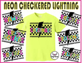 DTF Print * Back to School * Neon Checkered Lightning