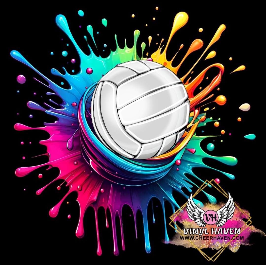 DTF Print * Sports * Splatter Paint Volleyball Cheer Haven LLC.
