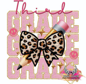 DTF Print * Back to School * Pencil Leopard bow * Third Grade