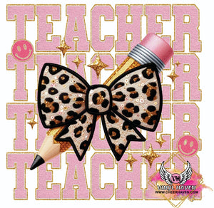 DTF Print * Back to School * Pencil Leopard bow * Teacher