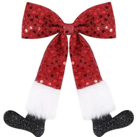 Santa Sequins Hair Bow * Christmas