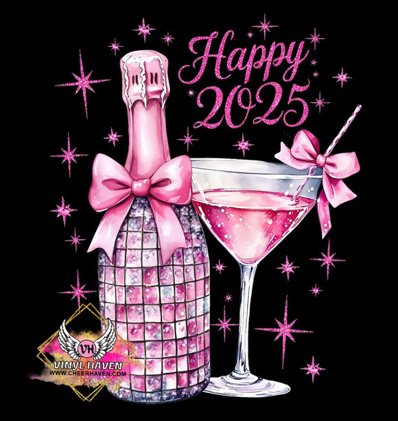 DTF Print * NEW YEARS * Happy 2025 Pink Champagne Bottle