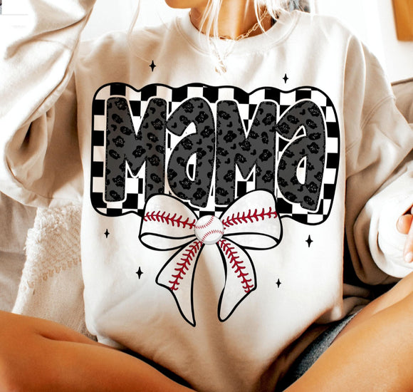 DTF Print * Back to School * Baseball bow checkered Mama