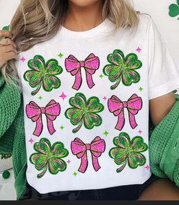 DTF Print * St. Patrick's Day * Pink bows and Shamrocks