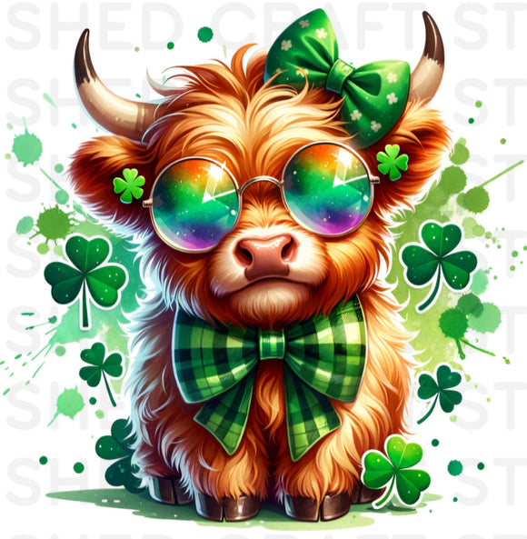 DTF Print * St. Patrick's Day * Highland Cow bow tie round glasses