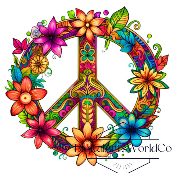 DTF Print * Retro * Floral Peace sign