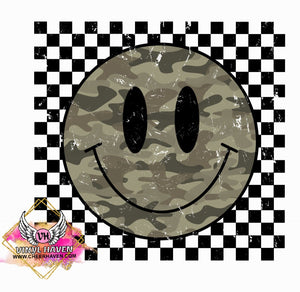 DTF Print * Camo * Camouflage Smiley face checkered