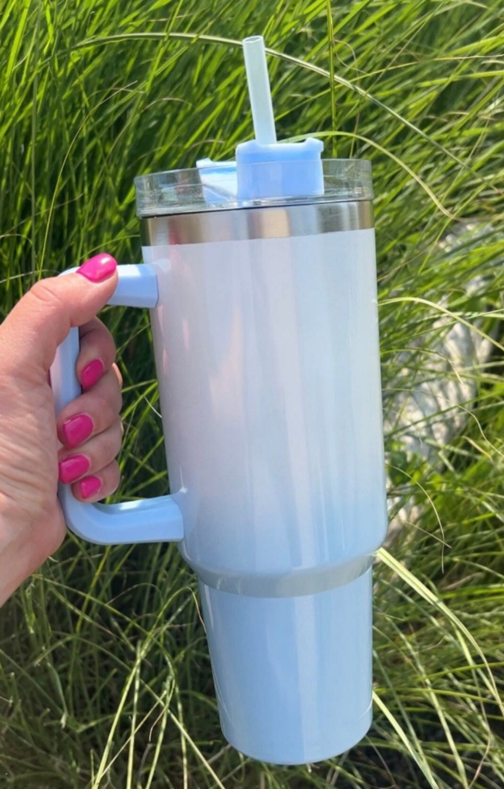 40 oz Shimmer Tumbler with Handle in Light Pink