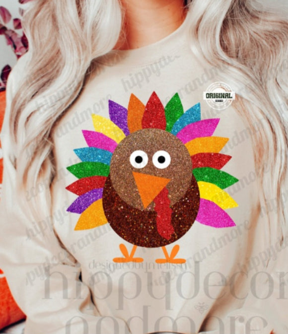 DTF Print * Fall * Thanksgiving Glitter like colorful Turkey (Not real Glitter)