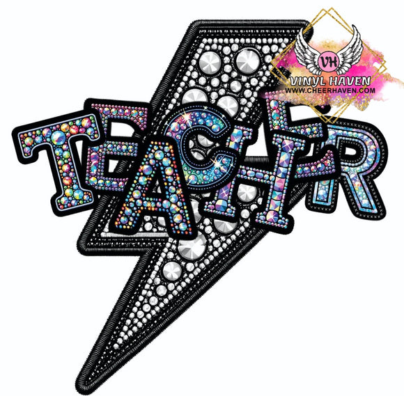 DTF Print * Back to School * Faux Rhinestones Lightning bolt Teacher