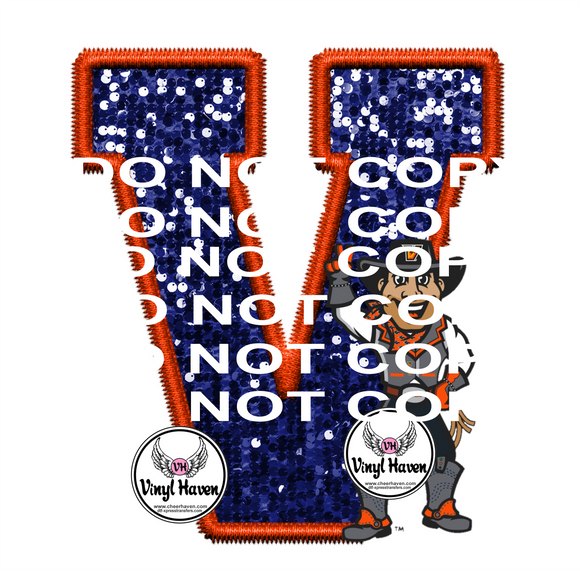 DTF Print * Back to School * College VAQUEROS faux glitter V