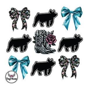 DTF print * Western * Coquette bows Pig