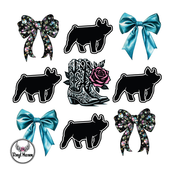 DTF print * Western * Coquette bows Pig