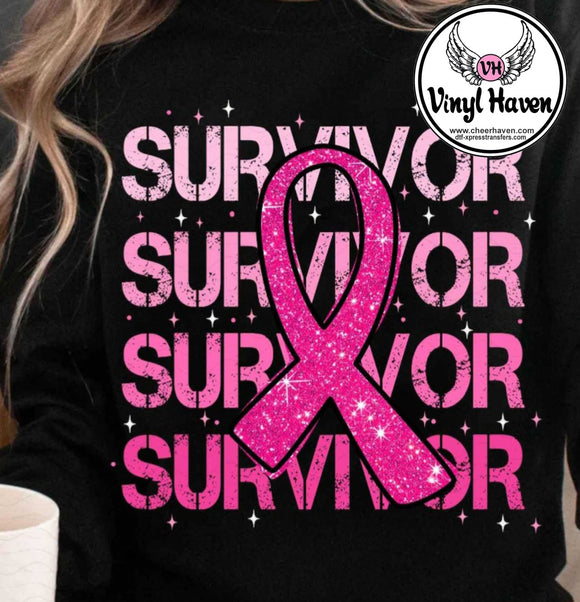 DTF Print * Cancer Awareness * Survivor faux sparkle ribbon