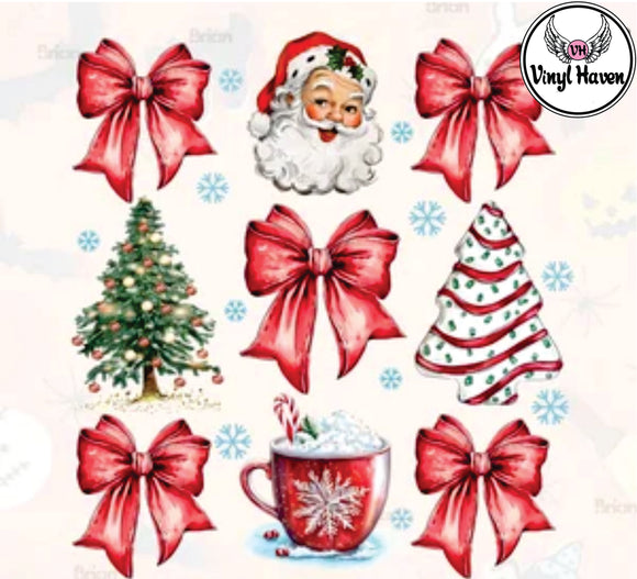 DTF Print * Christmas *  Coquette bows Santa, Cocoa, cake