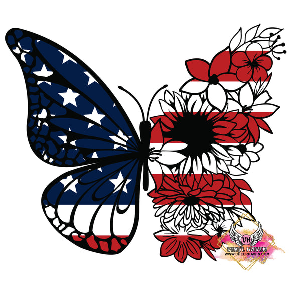 DTF Print * 4th of July * American Flag Butterfly