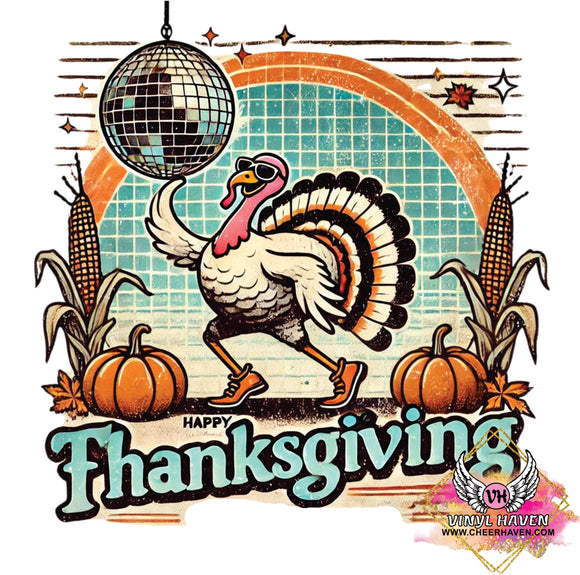 DTF Print * Fall * Retro Thanksgiving Turkey disco ball