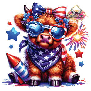 DTF Print * 4th of July * Patriotic Heifer Cow bull