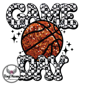 DTF Print * Back to School * Checkered Faux glitter Game Day Basketball