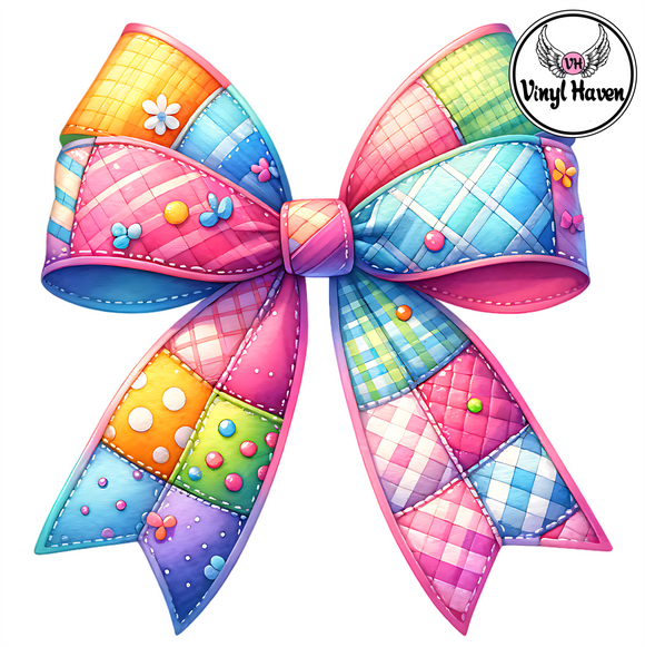 DTF Print * Easter *  Colorful Stitched Coquette Bow