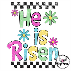 DTF Print * Easter * He is Rosen Colorful Checkered