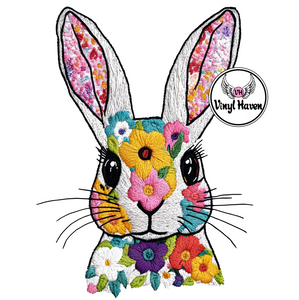 DTF Print * Easter * Floral Faux Embroidery Bunny