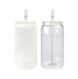 16oz Sublimation Glass with plastic Colored lid Tumbler (Clear or Frosted)