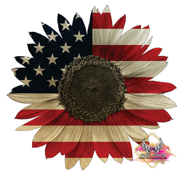 DTF Print * 4th of July * American Flag sunflower