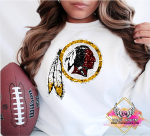 DTF Print * Realistic Texture Faux Sequins * Donna Redskins logo