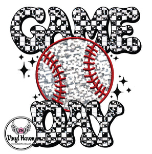 DTF Print * Back to School * Checkered Faux glitter Game Day Baseball