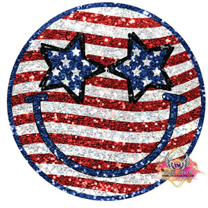 DTF Print * 4th of July * American Flag Smiley Face