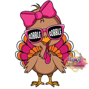 DTF Print * Fall * Gobble Gobble Girl bow Turkey