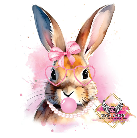 DTF Print * Easter * Elegant bubblegum bunny with pearls