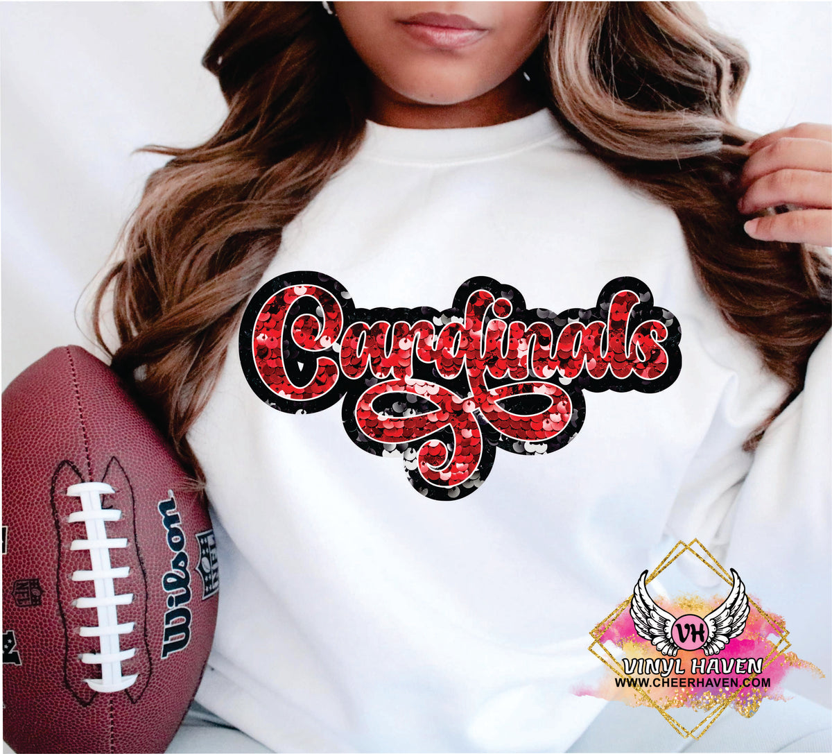 DTF Print * Realistic Texture Faux Sequins * Cardinals – Cheer Haven LLC.