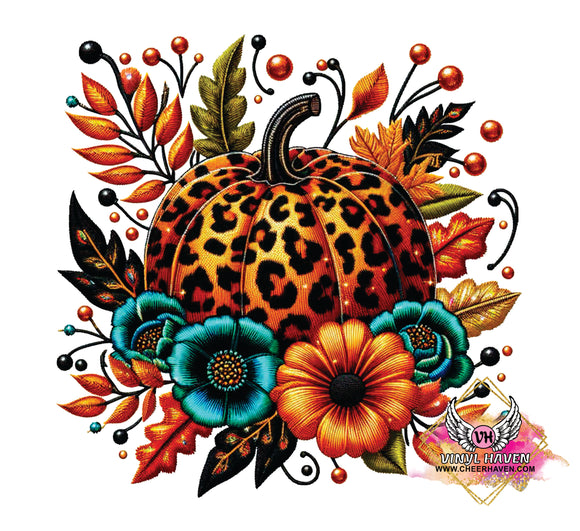 DTF Print * Fall * Leopard print pumpkin with flowers