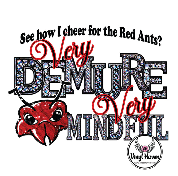 DTF Print * Back to School * Faux Rhinestone Demure Red Ants